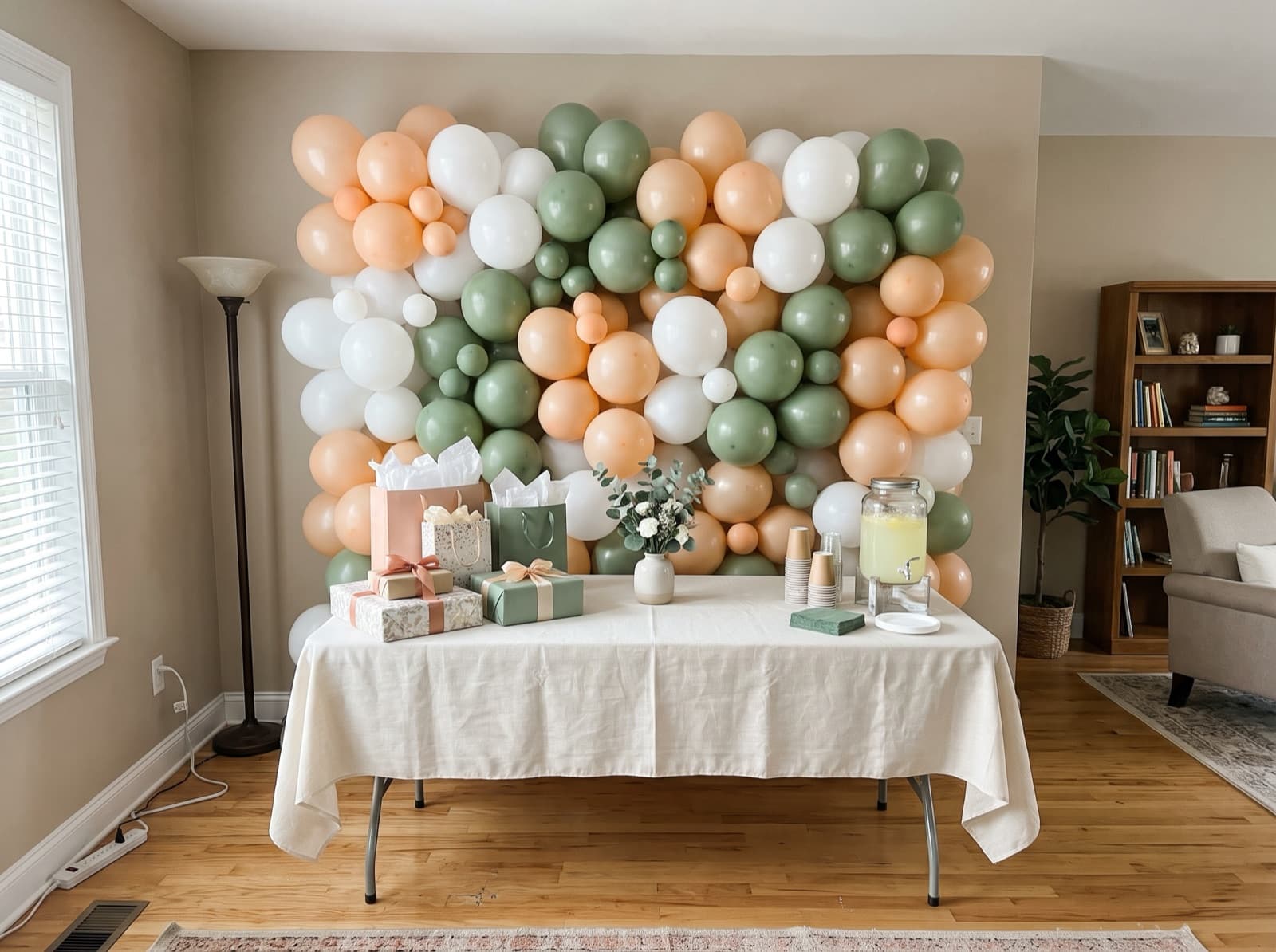 Pastel balloon wall for a baby shower